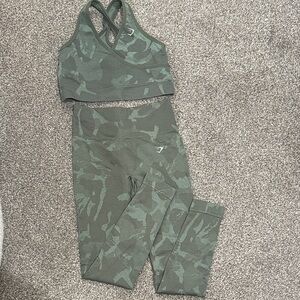 Gymshark Olive Camouflage Leggings Set